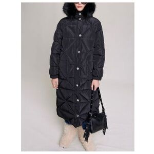 Maje Black Quilted Coat with Gold Accents size 2 NWOT